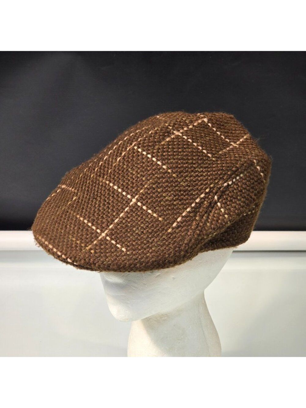 Vintage ALDO Cap Brown Tweed Tartan Cabbie Flat Cap Gatsby Newsboy Hat